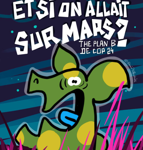Denis Tcheskiss collabore avec la classe de français de Marylin Fazio du Collège de Delémont. Les élèves (13-14 ans) ont écrit et illustré une fiction humoristique sur les problématiques climatiques, inspirée par Greta Thunberg, militante pour l’écologie, âgée de 14 ans.