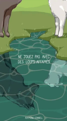 Bande dessinée sur le thème de la fable de Jean de la Fontaine "Le loup et l'agneau" Édition Buckshroom. Delémont'BD 2025. Exposition off à la galerie de l'atelier Tcheskiss