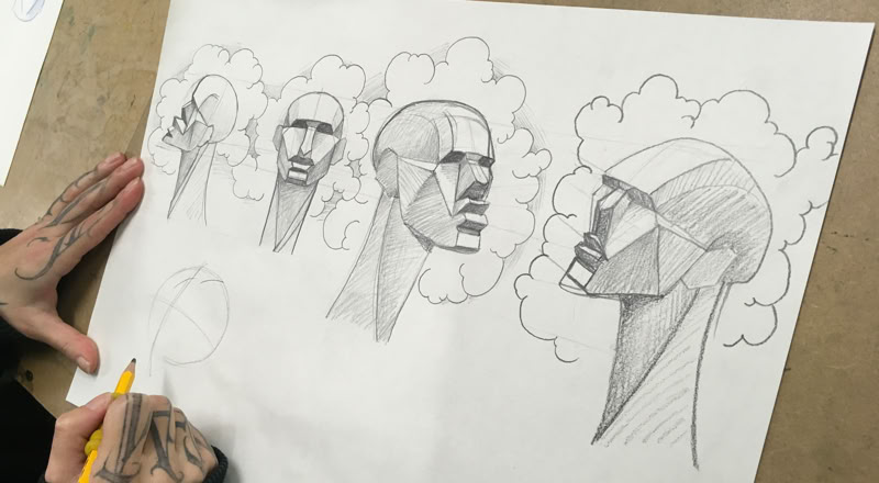 Croquis de figures humaines dessinées au fusain.