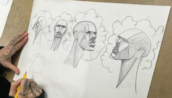 Croquis de figures humaines dessinées au fusain.