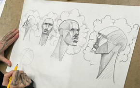 Croquis de figures humaines dessinées au fusain.