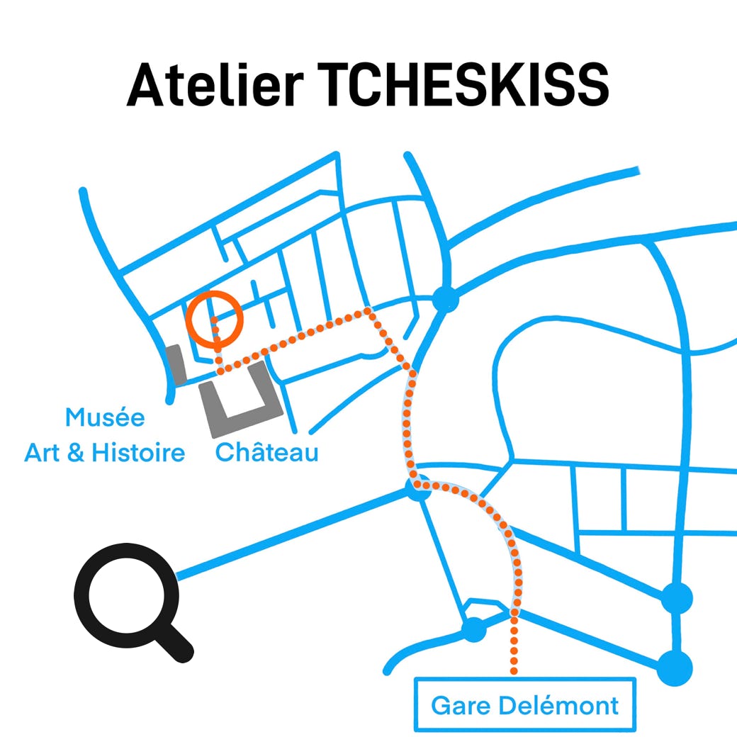 Accès et plan de situation de l'atelier Tcheskiss