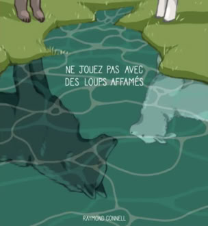 Bande dessinée sur le thème de la fable de Jean de la Fontaine "Le loup et l'agneau" Édition Buckshroom. Delémont'BD 2025. Exposition off à la galerie de l'atelier Tcheskiss