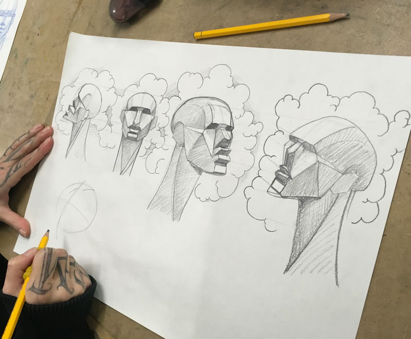 Croquis de figures humaines dessinées au fusain.